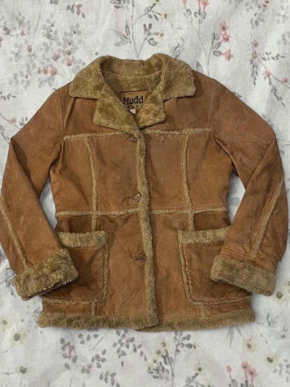 Y2k Mudd Penny Lane Suede Jacket Faux Shearling Brown Large 70s Leather